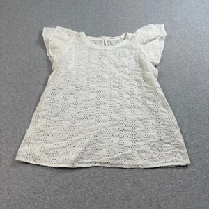 Gap Shirt Woman M White Embroidered Floral Eyelet Lace Coastal Cottage Fairy - Picture 1 of 8