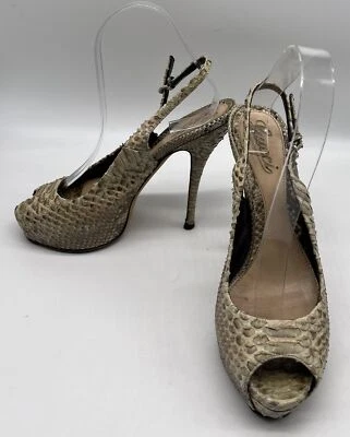 Gucci рептилии выбитый заглянуть носок платформе слинга насос в бежевый/коричневый размер 37 - Изображение 1 из 4