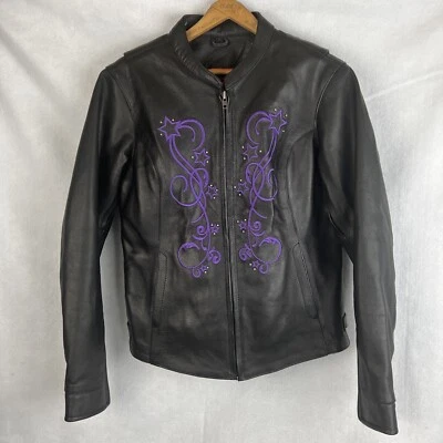 Milwaukee Leather Women's Size M Jacket with Purple Embroidery & Studding Liner - Image 1 of 4