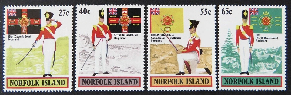 JUEGO DE ESTAMPILLAS UNIFORMES MILITARES ISLA NORFOLK 1982 COMO NUEVAS  Foto 1 de 1