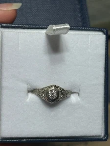 Vintage 14k Weißgold filigran Edwardian Diamant Ring 0,1 ctw Gr. 4,75 - Bild 1 von 6