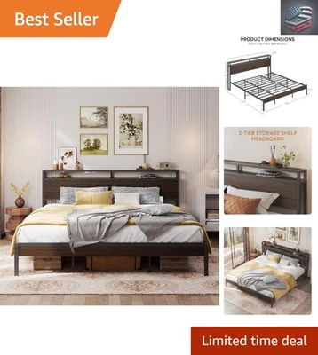 Cama King California resistente com cabeceira de armazenamento – Perfeita para quartos modernos - Imagem 1 de 4