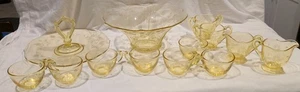 Vintage Set of 13 Lancaster Jubilee Yellow Depression Glass Etched - Picture 1 of 15