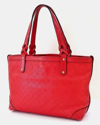 Auth GUCCI Red Diamante Coated Canvas Calfskin Tote Bag Purse #57205 - Image 1 of 4