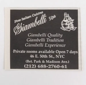 "Giambelli" (Fine Italian Cuisine 50th) 46 E. 50th St., NYC (Mini-Print Ad) 1997 - Bild 1 von 3
