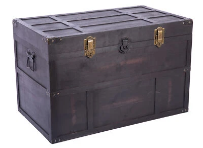 New Antique Style Large Dark Wooden Storage Trunk with Lockable Latch, QI003609L - Image 1 of 4