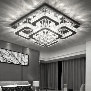 40-100cm Flush Mount Modern Square Ceiling Chandelier Crystal Light Lamp Pendant - Picture 1 of 66