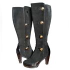 FENDI Leather Knee High Heeled Black Boots Womens 37.5 EU