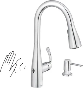 Moen Essie 87014EWC Touchless Pull-Down Sprayer mit Seifenspender Wasserhahn, Chrom - Bild 1 von 6
