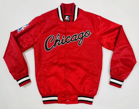 Starter NBA Chicago Bulls Jordan Satin Bomber Jacket Authentic Black Label Sz S Cover