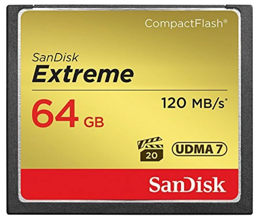 SanDisk Extreme 64GB 120MB/s UDMA7 CompactFlash - Black/Gold (SDCFXSB-064G-G46) - Image 1 of 1