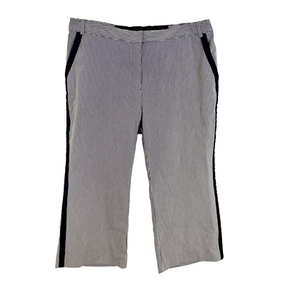 RACHEL ROY Elin Stripe Crop Dress Pants 16W Navy White Woven Tailored EUC B64 - Image 1 of 4