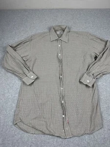Luciano Barbera Shirt Mens 41 Green Brown Button Cotton Long Sleeve - Picture 1 of 8