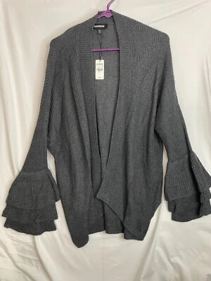 Nuevo con etiquetas Cárdigan Express Gris Tejido Abierto 3 Niveles Manga Volantes Carrera Moda Ropa S Foto 1 de 4