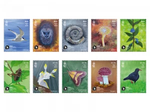 ISLE OF MAN 2023 Man Wildlife trust birds mushrooms orchid postfris/mnh - Foto 1 di 1