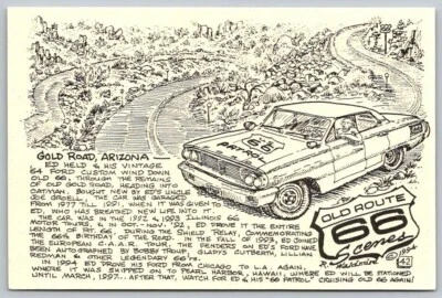 Gold Road Arizona Old Route 66 Signed R. Waldmire 1994 Postcard - Image 1 of 2