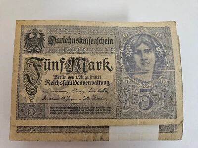 GERMANY BERLIN 1917 - 5 MARK REICHSBANKNOTE  / SOLD AS EACH - Image 1 of 3