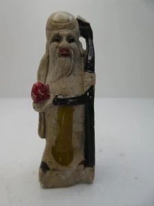 CHINESE CARVED PAINTED SOAPSTONE IMMORTAL MAN CHARACTER MARK TO BASE SEAL STATUE - Picture 1 of 9