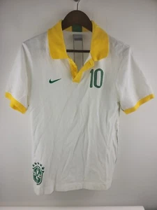 Nike Brazil National Football Club CBF # 10 Polo Shirt White Yellow Green Sz M - Picture 1 of 9