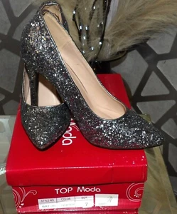 TOP MODA GLITTERY PEWTER PUMP HEELS ( SZ:7) - Picture 1 of 5