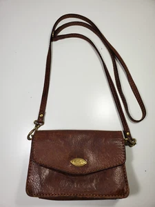 The Bridge Brown Leather Clutch Cross Body Bad 7x5x2.5 - Picture 1 of 12