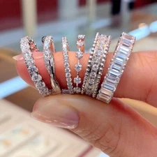 Fashion 6 Styles 925 Silver Women Rings Cubic Zirconia Wedding Jewelry Sz 6-10