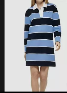 Tommy Hilfiger Women's Large Polo Shirt Dress Collared White Blue Long Sleeve - Picture 1 of 11