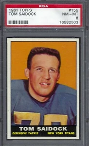1961 Topps FB #155 PSA 8 Tom Saidock Titans 155 Nice! - Picture 1 of 2