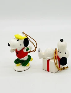 2 Peanuts Snoopy Christmas Ornaments Porcelain United Feature Syndicate Japan - Picture 1 of 8