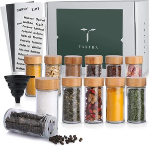 TASTRA® Set of 12 Spice Jars with Bamboo Lids - 100ml Spice Jars - Picture 1 of 7