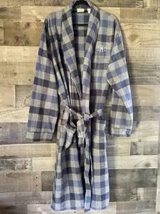 L.L. Bean Herren Morgenmantel Gr. Large normal blau grau kariert mit Gürtel 100% Baumwolle - Bild 1 von 3