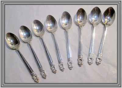 INTERNATIONAL - ROYAL DANISH Sterling  - SET OF 8 - 4" PIERCED DEMITASSE SPOONS - Image 1 of 4