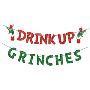 Striscione Drink Up Grinches, Striscioni Decorazioni Natalizie Glitterati Inverno  - Foto 1 di 7