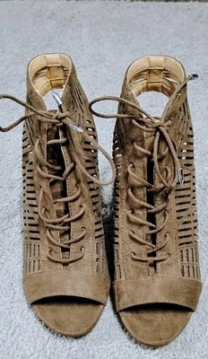 Sandalias botín Sam Edelman para mujer tela marrón tacón apilado boho occidental 6,5 Foto 1 de 4