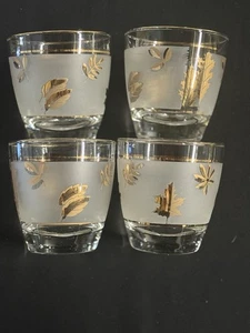 Vintage Libbey 4 mattierte Blattgold Muster MCM 8 Oz Gläser 3 1/2 Zoll hoch - Bild 1 von 5