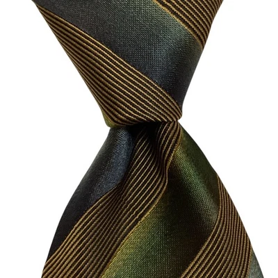 Corbata BURDI Chicago Para Hombre 100% Seda Diseñador ITALIA RAYAS Verde/Dorado/Azul Usada en Excelente Condición Foto 1 de 3