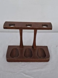 Vintage Wooden Pipe Rack 3 Pipes Freestanding Stand Mid-century Dark Brown - Picture 1 of 7