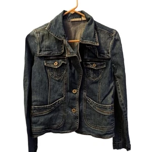 Vintage 1990s Y2K DKNY Blue Cropped Denim Jean Button Down Trucker Jacket Small - Picture 1 of 4