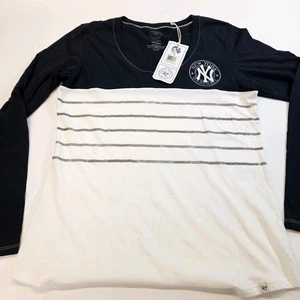 New York Yankees Womens Long Sleeve Breakers Tee Shirt - Navy White MLB NWT - Picture 1 of 8