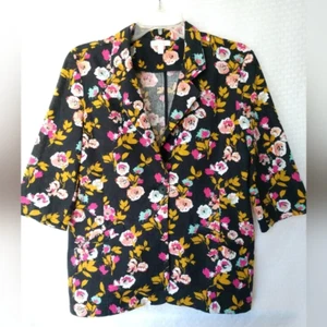 Abound Linen Blend Floral Blazer Black Multicolor Size Small Chest 34" - Picture 1 of 6