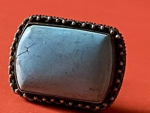 Vintage 925 Sterling Silver Turquoise Solid Stone Scarf Clip/ Brooch - Picture 1 of 7