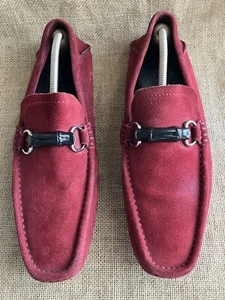 Gucci Bamboo Red Suede Horsebit Driver Loafers Size UK 9.5 G || US 10.5 / 194312 - Picture 1 of 11