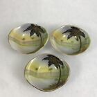 Vintage Nipponware Open Salts 2 In. Dishes Set 3 Hand Painted Beach Palm Tree