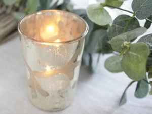 VINTAGE SILVER BUD GLASS FLOWER TEA LIGHT CANDLE VOTIVE WEDDING PARTY SUMMER  - Picture 1 of 8