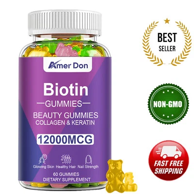 Gomitas de biotina AD Vitamatic 10.000 mcg para cabello piel y uñas 60 veganas 1 botella Foto 1 de 4