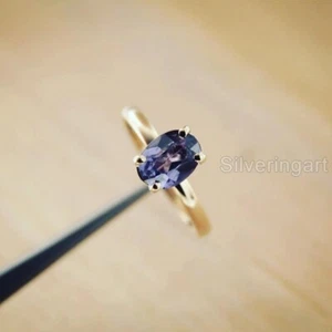 AAA NATURAL ALEXANDRITE JUNE BIRTHSTONE 925 STERLING SILVER WOMEN SOLITAIRE RING - Picture 1 of 3