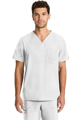 Dickies EDS NXT Scrubs Men's Tuck-in V-Neck Top DK693 WHT White Free Ship - Image 1 of 4