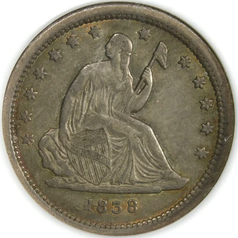 🥶🇺🇸🌚🔥🦅😍NGC AU53 1838 SEATED LIBERTY QUARTER Cover