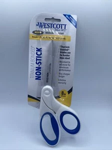 Westcott Carbo Titanium Scissors 8" Adjustable Glide White/Blue Home/Office - Picture 1 of 2