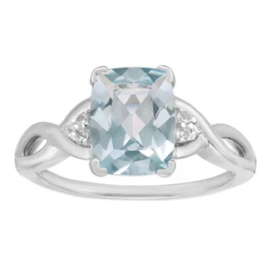 10K White Gold Ring with Aquamarine and 0.04 Diamond - Picture 1 of 10